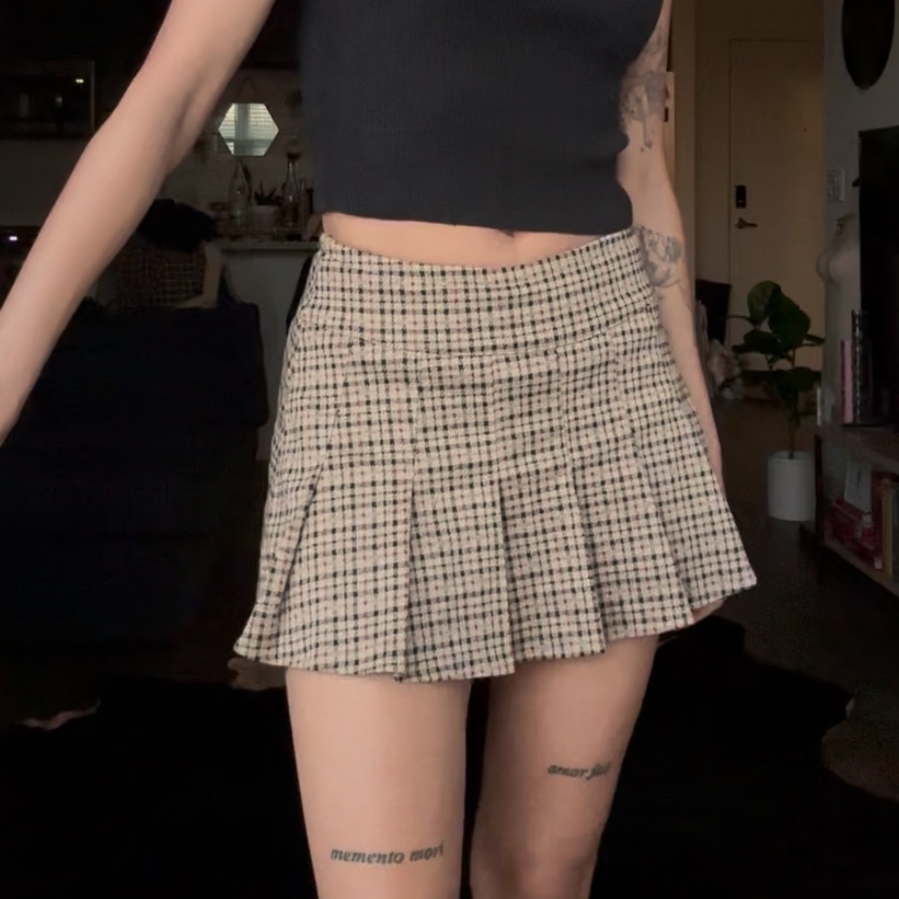 Plaid Pleated Mini Skirt with Built In Shorts